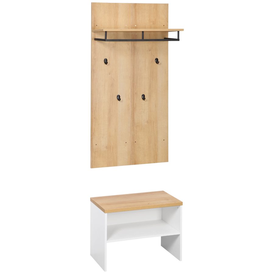 HOMCOM Garderobenset, Komplettgarderobe-Set, Kleiderständer mit Ablage, Flurgarderobe mit Schuhbank, Wandgarderobe, 4 Haken, Flurmöbel für Diele, Natur   Aosom von HOMCOM