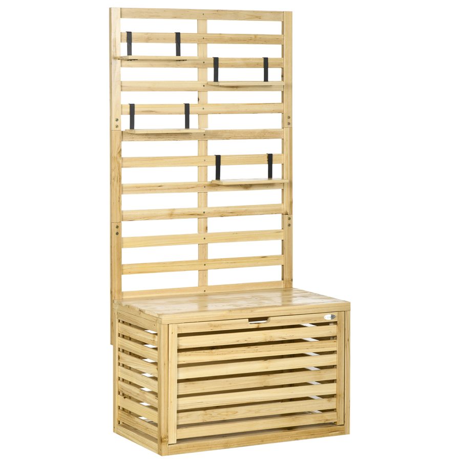 Outsunny Aufbewahrungsbox mit Rankhilfe  Gartentruhe als Auflagenbox mit Ablagen, Massivholz, Natur, 80x45x160cm  Aosom von Outsunny