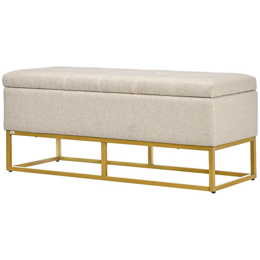 HOMCOM Sitzbank mit Stauraum und gepolsterter Sitzfläche, 2-in-1, Beige und Gold, 110 x 44 x 48 cm   Aosom von HOMCOM