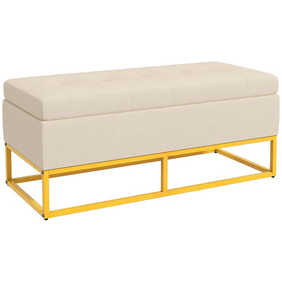HOMCOM Sitzbank mit Stauraum Polsterbank mit Klappdeckel in Beige Samtoptik Bettbank mit Stahlbeinen 110x44x49 cm für Flur Wohnzimmer   Aosom.de von HOMCOM
