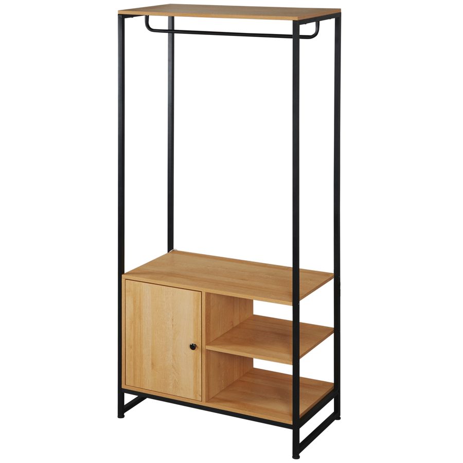 HOMCOM Kleiderständer aus Stahl und Holz im industriellen Stil, Schrank mit Innenregal und 2 offenen seitlichen Fächern, 80x40x180cm, Natur   Aosom von HOMCOM