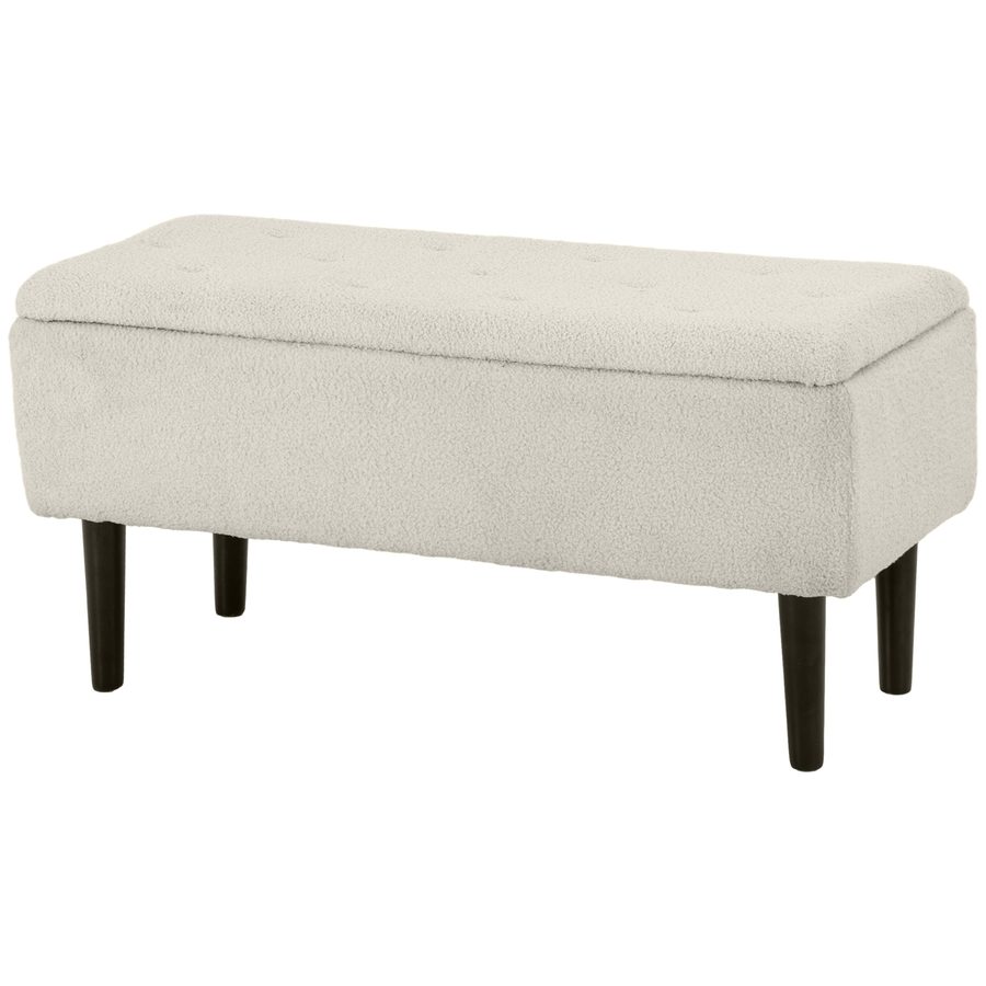 HOMCOM Aufbewahrungsbank Samt Hocker Holzbeine Kautschukholz für Wohnzimmer Schlafzimmer Eingang 95 x 38 x 45 cm Beige   Aosom von HOMCOM