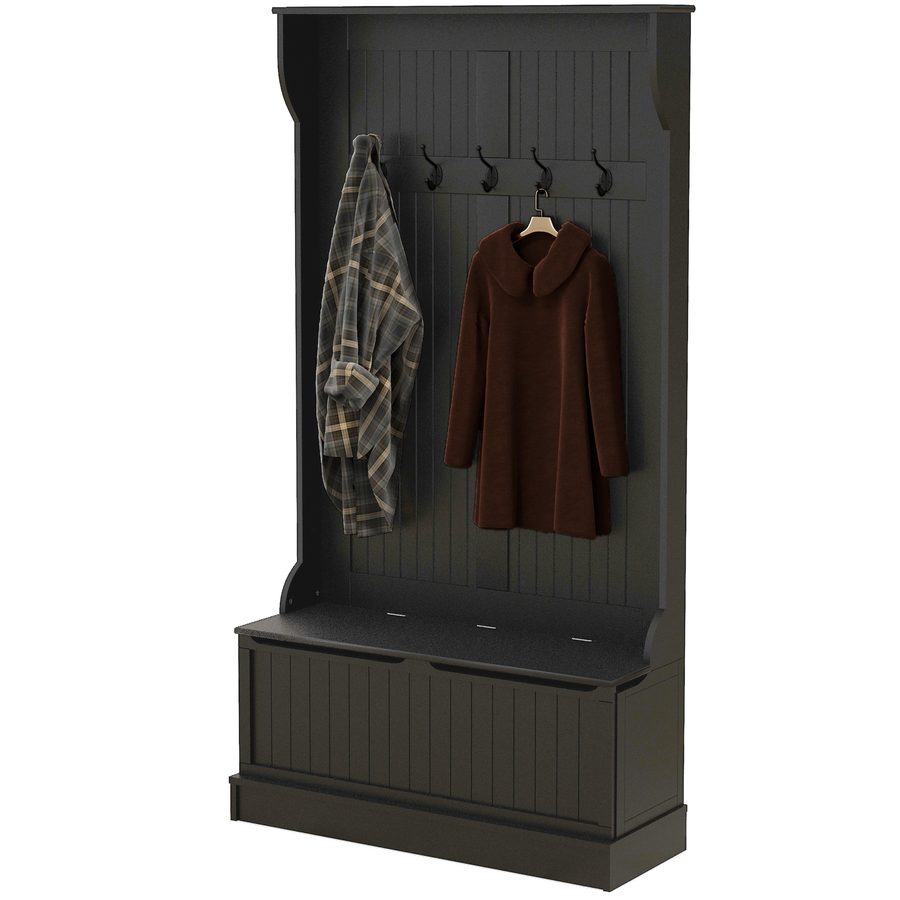 HOMCOM Garderobenständer mit Schuhbank, Eingangsbereichsgarderobe mit Bank und 5 Haken, Moderner Stil, für Flur Schlafzimmer, 96x34x179,7 cm, Schwarz   Aosom von HOMCOM