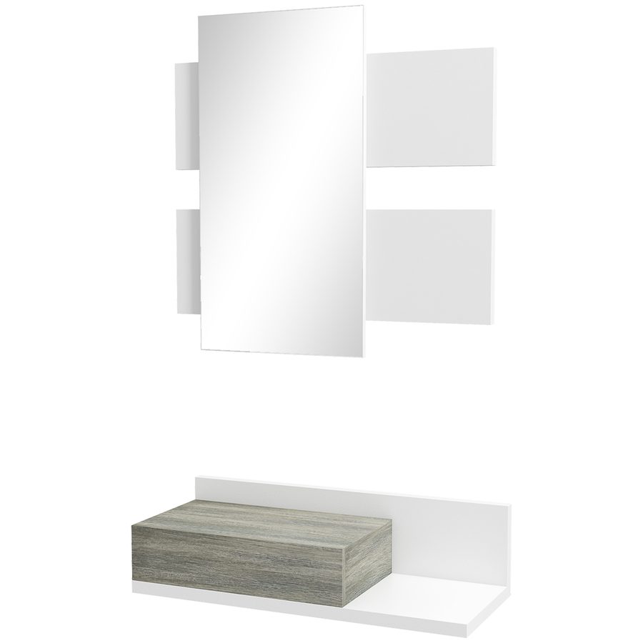 HOMCOM Eingangsmöbel 2 in 1 mit Wandspiegel 75x3,5x75 cm und Schublade 75x30,5x20 cm, Eingangsset aus MDF und Glas, Grau und Weiß   Aosom von HOMCOM