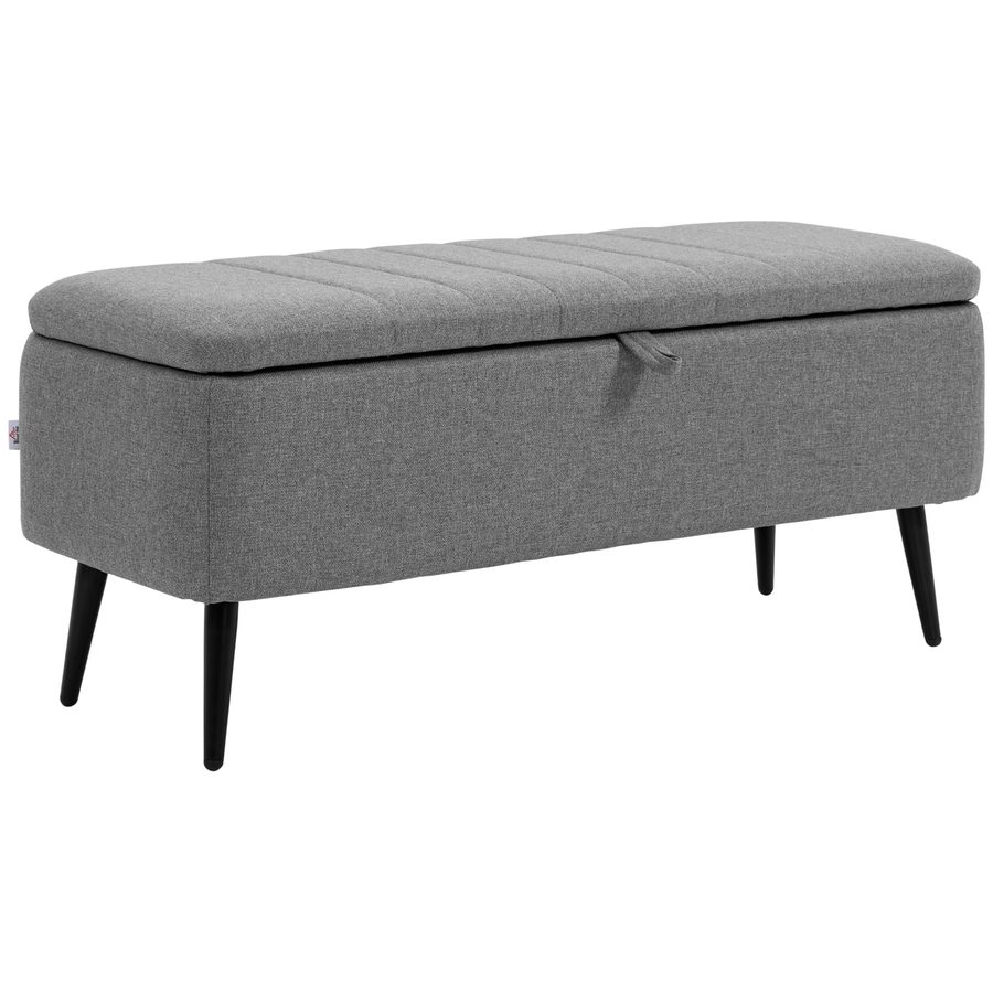 HOMCOM Sitzbank mit Stauraum Polsterbank mit Leinenoptik, Sitztruhe mit Stahlbeine, Truhenbank für Wohnzimmer Schlafzimmer Flur 102 x 40 x 44 cm, Grau   Aosom von HOMCOM