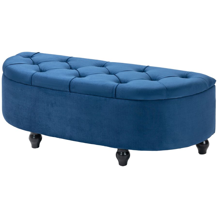 HOMCOM Hocker mit Stauraum 2 in 1 - Klassisch-eleganter halbrunder gepolsterter Hocker - Schwarze Kautschukholzfüße, blauer Samtbezug   Aosom von HOMCOM