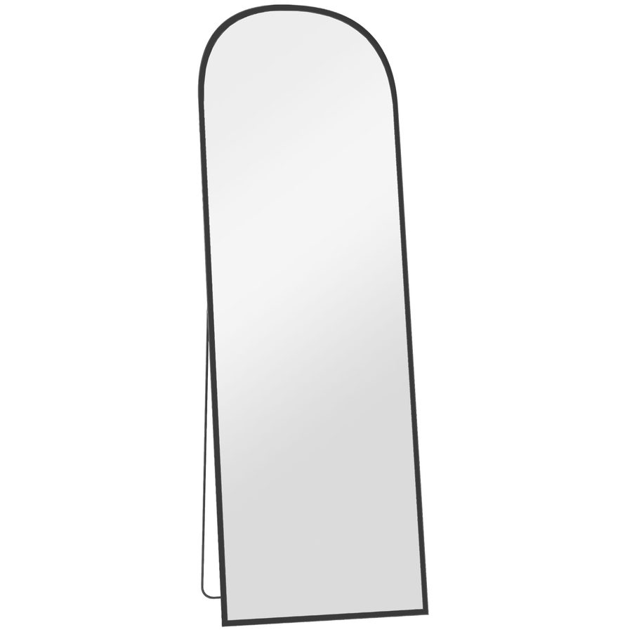 HOMCOM Ganzkörperspiegel 169 x 49 cm Gewölbter Standspiegel mit Bruchsichere Glas und Alurahmen, Wandspiegel zum Anlehnen, Stehen, Spiegel für Wohnzimmer, Schlafzimmer, Flur, Schwarz   Aosom von HOMCOM