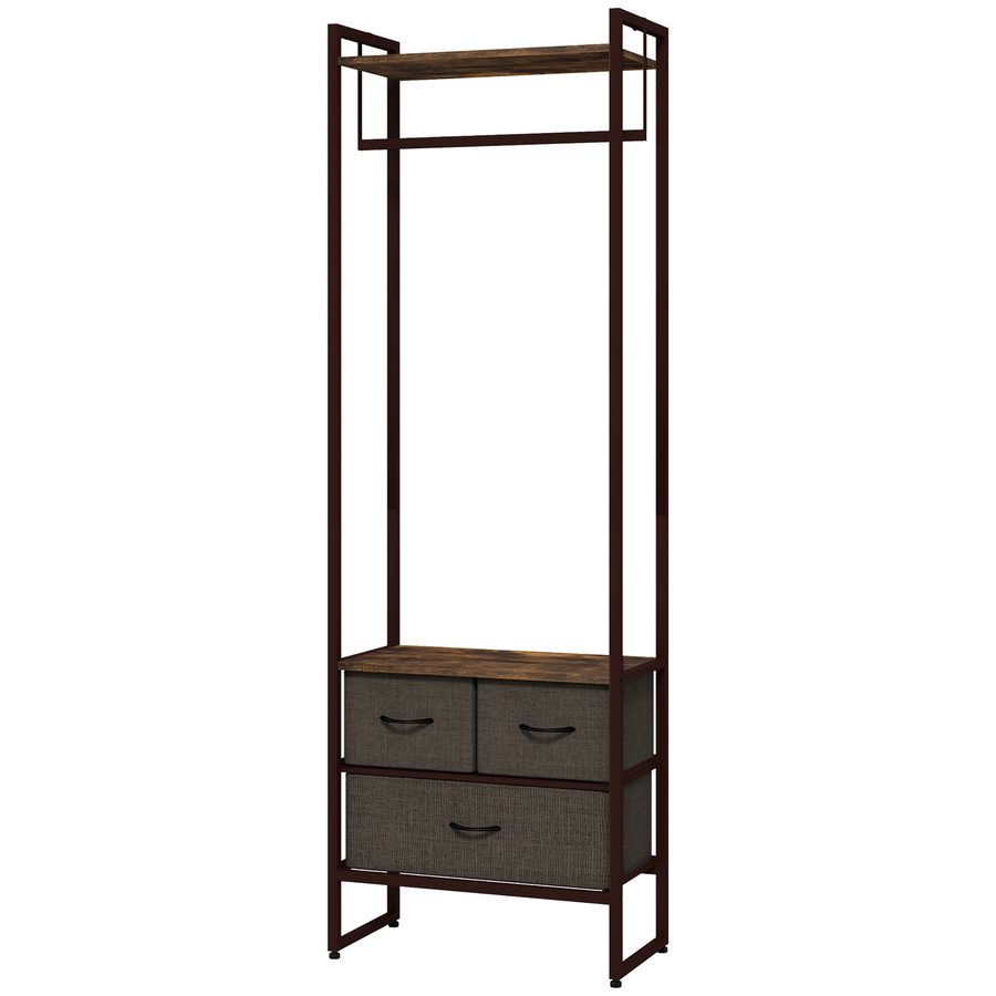 HOMCOM Kleiderständer, Garderobenständer, Kleiderschrank mit 3 Stoffschubladen, Aufbewahrungsregalen und Kleiderstange, für Eingang, Schlafzimmer, 58,5 x 30 x 178 cm, Braun   Aosom von HOMCOM