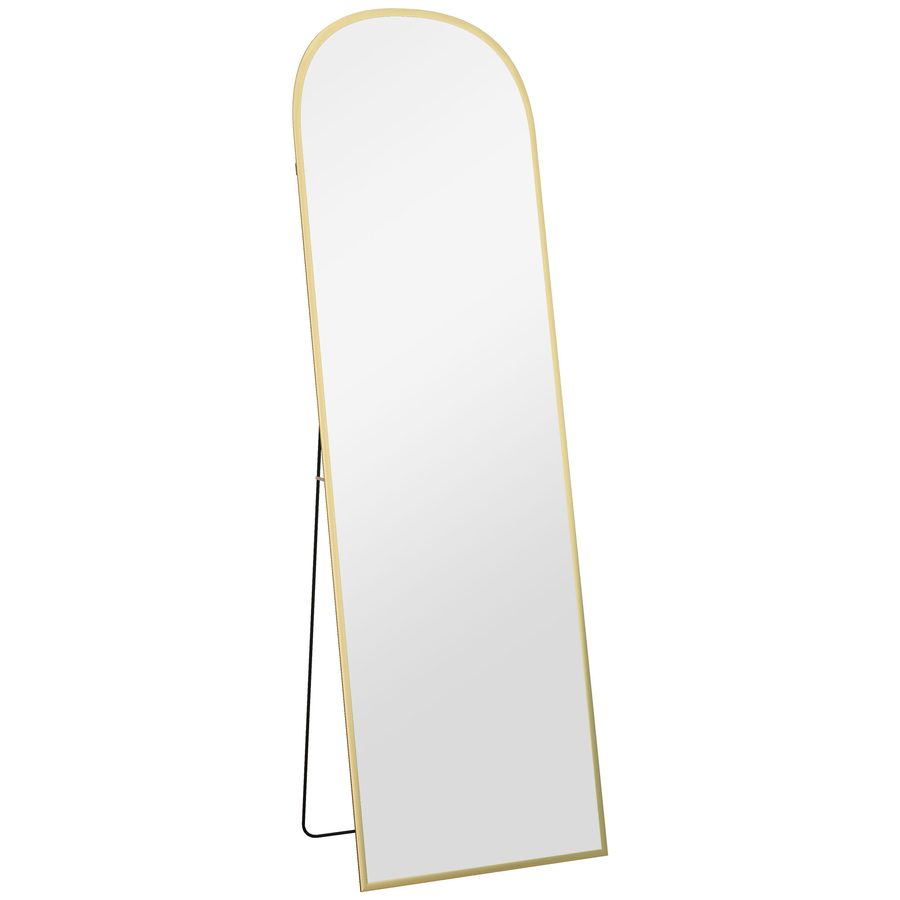HOMCOM Ganzkörperspiegel 161,5 x 50 cm Gewölbter Wandspiegel mit Bruchsichere Glas, Spiegel mit Alurahmen, zum Anlehnen, Stehen, Standspiegel für Schlafzimmer, Flur, Wohnzimmer, Gold   Aosom von HOMCOM