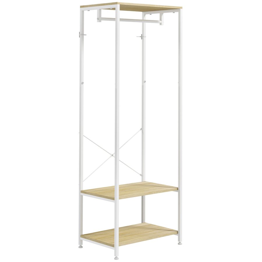 HOMCOM Garderobenschrank mit Schuhregal Garderobe Flurmöbel Industrie Stil 60L x 40B x 167,5H cm Hellbraun Holzoptik Weißes Metall   Aosom von HOMCOM