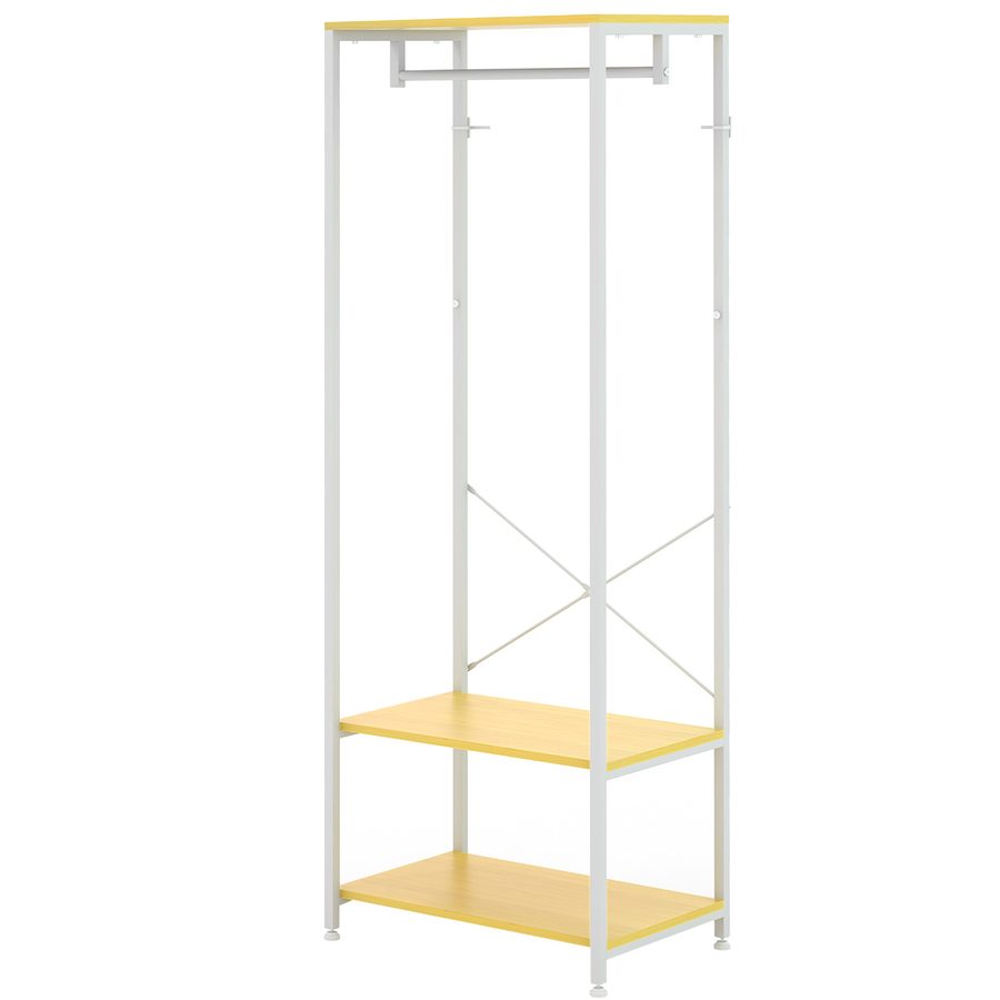 HOMCOM Bodenstehender Garderobenständer 2-in-1 mit 2-stufigem Regal für Mäntel und Schuhe, Moderner Garderobenständer aus Stahl und Spanplatte, 60x40x167,5 cm, Weiß und Naturholz   Aosom von HOMCOM