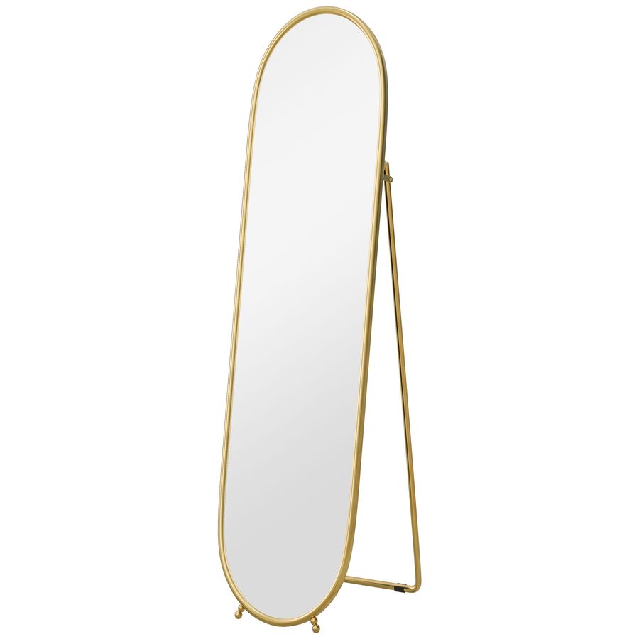 HOMCOM Ganzkörperspiegel, 160 x 40 cm Wandspiegel mit Ständer, Metallrahmen, Oval Standspiegel für Wohnzimmer, Schlafzimmer, Gold   Aosom von HOMCOM