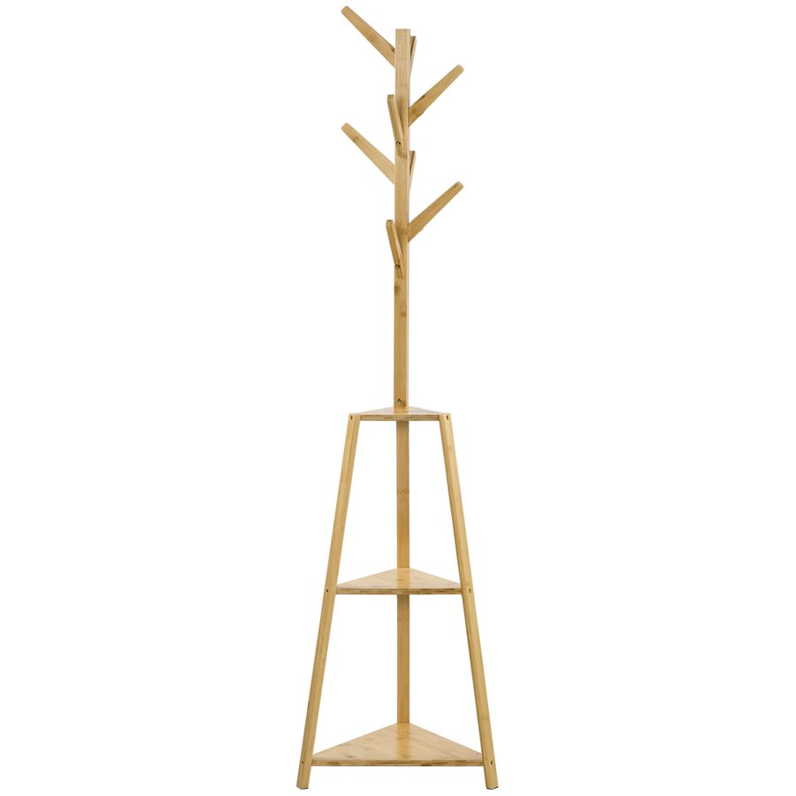 HOMCOM Kleiderständer aus Bambus, Kleiderständer, 8 Haken, 3 Regale, Garderobe, 46 x 46 x 175 cm, Eingangsmöbel für Kleidung, Hüte, Eingang, Natur   Aosom von HOMCOM