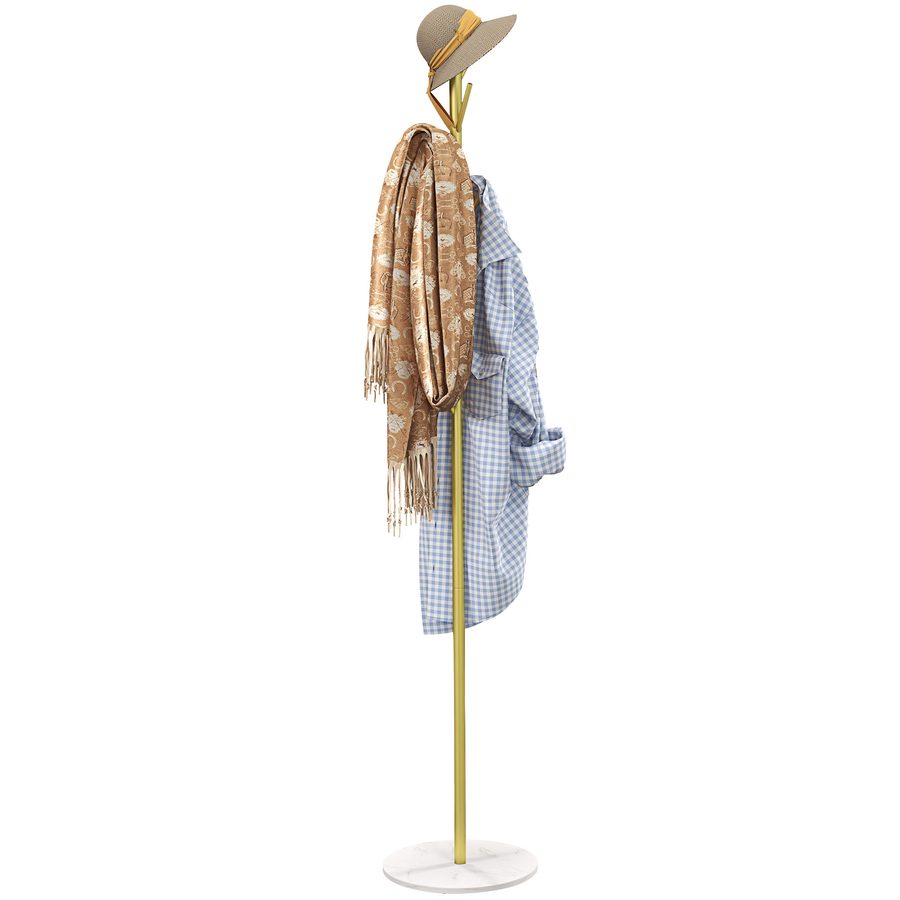 HOMCOM Garderobenständer Kleiderständer, 8 Haken, runder Marmorfuss, Ø 32 x 164H cm, Eingangsmöbel für Kleidung, Hüte, Gold   Aosom von HOMCOM