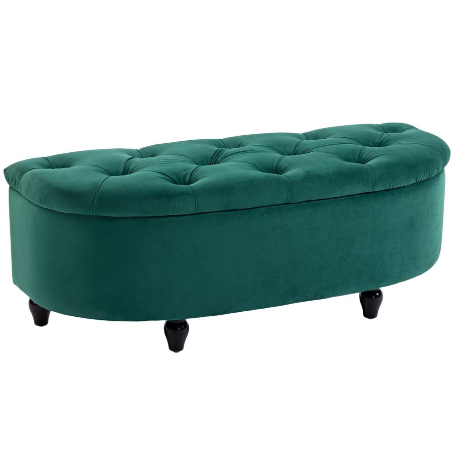 HOMCOM Sitzbank mit Stauraum und geöffnetem Deckel, Polsterbank aus Gummiholz, Velvet-Touch, Dunkelgrün, 120 x 46 x 42 cm für Wohnzimmer & Flur   Aosom.de von HOMCOM