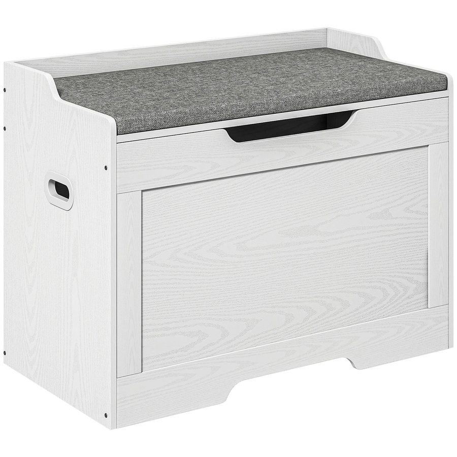 HOMCOM Aufbewahrungsbank mit 103L und Leinenstoff-Kissen, Multifunktionale Truhe mit Sicherheitsverschluss für Schlaf- und Eingangsbereich, 75x40x56cm, Weiß   Aosom von HOMCOM