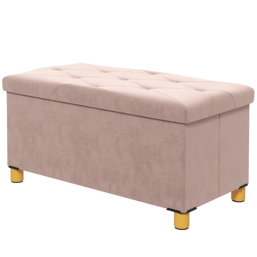 HOMCOM Aufbewahrungsbank, Bettbank, klappbar, 76 x 38 x 38 cm, Volumen 67 L, Tragkraft 120 kg, mit Deckel, für Schlafzimmer, Flur, Wohnzimmer, rosa   Aosom von HOMCOM