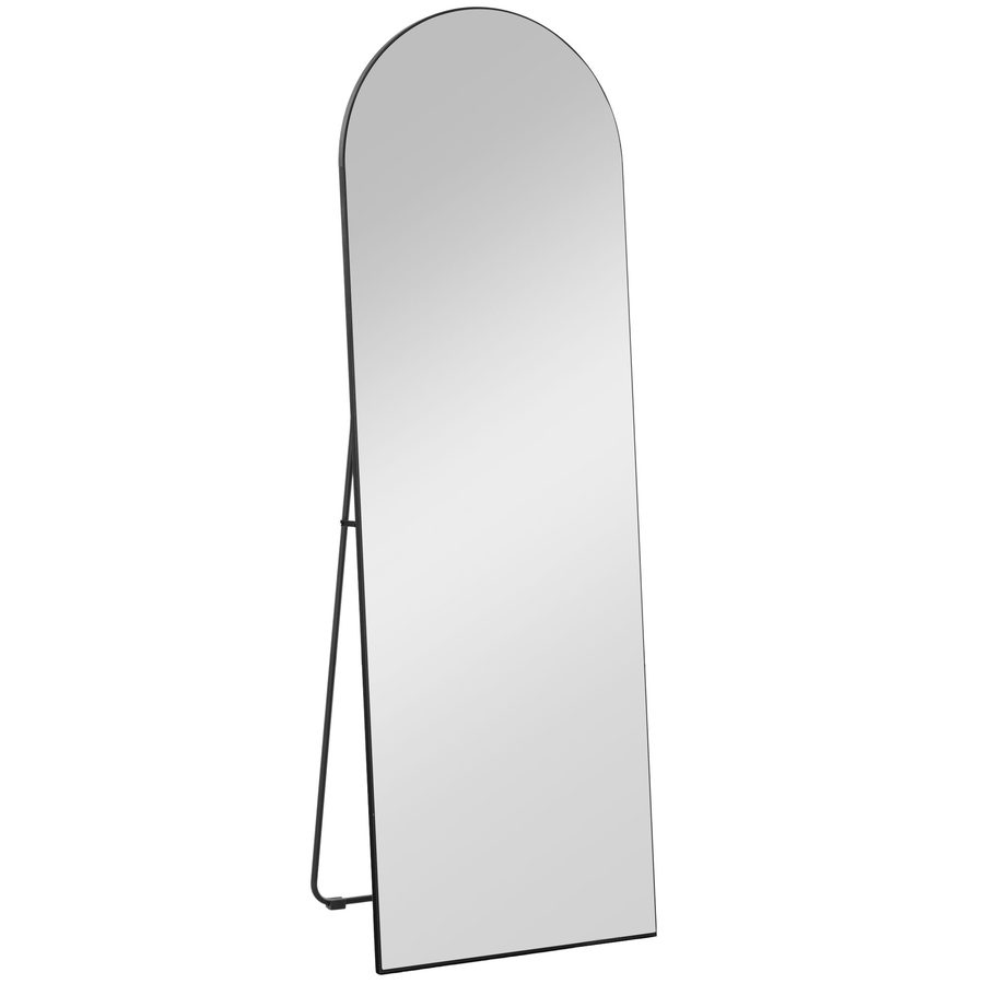 HOMCOM Ganzkörperspiegel, 150 x 50 cm Wandspiegel mit Ständer, Bogen-Design, Standspiegel mit Splitterschutzfolie, für Wohnzimmer, Schlafzimmer, Schwarz   Aosom von HOMCOM