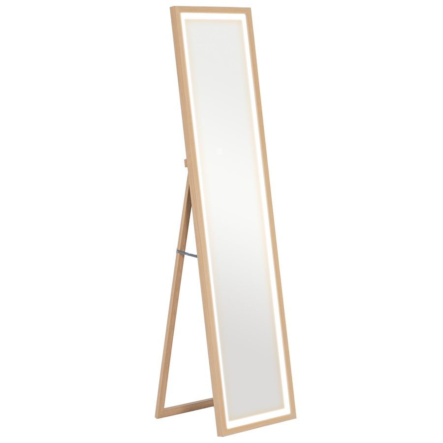 HOMCOM Ganzkörperspiegel 40 x 160 cm Standspiegel mit LED-Lichte, 3 Lichtfarben, Wandspiegel mit Touch-Steuerung, Bodenspiegel für Schlafzimmer, Wohnzimmer, Eiche   Aosom von HOMCOM