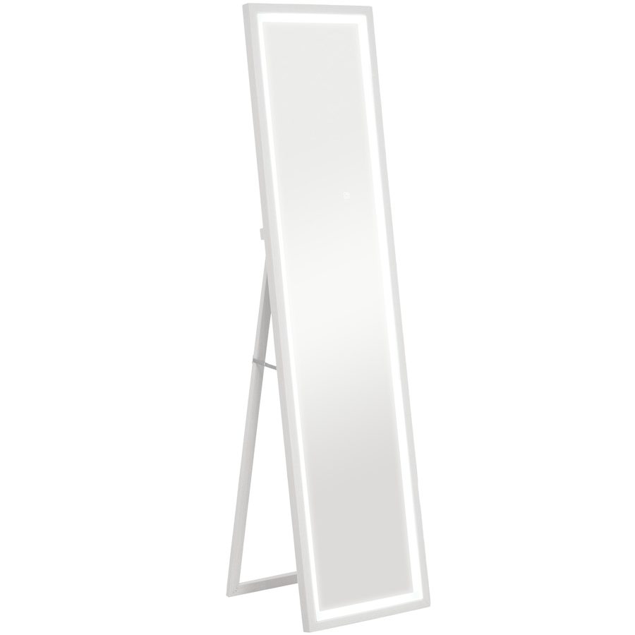 HOMCOM Ganzkörperspiegel 40 x 160 cm Standspiegel mit LED Lichte, Wandspiegel mit Touch-Steuerung, Bodenspiegel für Schlafzimmer, Wohnzimmer, Weiß   Aosom von HOMCOM