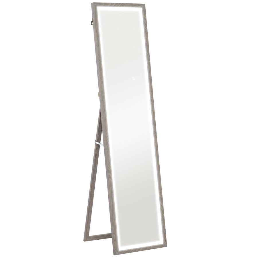 HOMCOM Ganzkörperspiegel 40 x 160 cm Standspiegel mit LED-Lichte, 3 Lichtfarben, Wandspiegel mit Touch-Steuerung, Bodenspiegel für Schlafzimmer, Wohnzimmer, Grau   Aosom von HOMCOM
