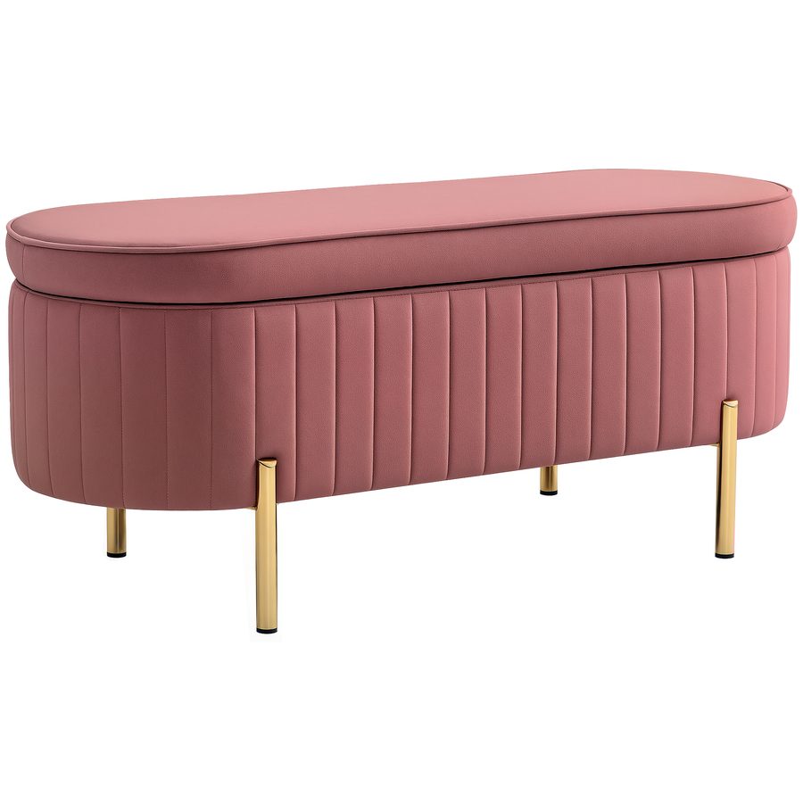 HOMCOM Stauraumbank, Samtoptik-Bettbank, Stauraum mit Deckel, Metallfüße, 72 l, bis 220 kg, Sitzbank für Wohnzimmer, Schlafzimmer, Flur, 108x44x43,5cm, rosa   Aosom von HOMCOM