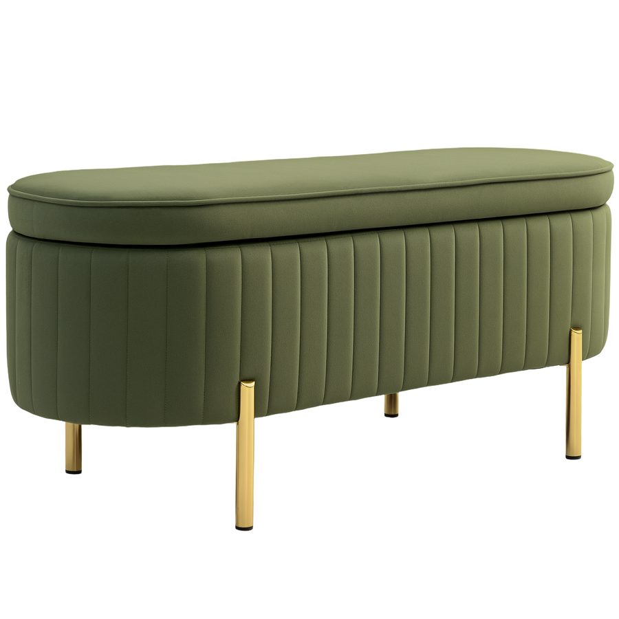 HOMCOM Sitzbank mit Stauraum Polsterbank mit Klappdeckel, Samtoptik, Bettbank Sitztruhe mit Metallbeine, Truhenbank für Flur, Wohnzimmer, Schlafzimmer 108 x 44 x 43,5 cm, Grün   Aosom von HOMCOM