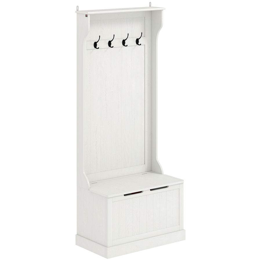 HOMCOM Schuhgarderobe, Garderobe für Flur mit Stauraumbank, 4 Haken, für Flur, Schlafzimmer, Wohnzimmer, Moderner Stil, 71,5x39,5x170 cm, Weiß   Aosom von HOMCOM