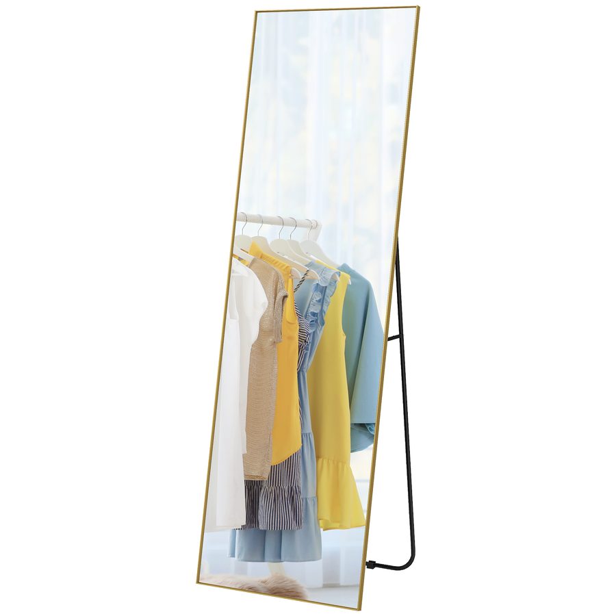 HOMCOM Großer rechteckiger Ganzkörperspiegel, 50 x 160 cm - Standspiegel, Wandspiegel oder Bodenspiegel - Spiegel für Schlafzimmer, Wohnzimmer und Ankleidezimmer, gold   Aosom von HOMCOM