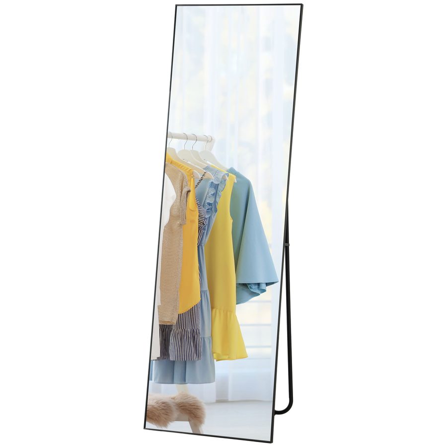 HOMCOM Großer rechteckiger Ganzkörperspiegel, 50 x 160 cm - Stehender Spiegel, Wandspiegel oder bodenmontiert - Spiegel für Schlafzimmer, Wohnzimmer und Ankleidezimmer, schwarz   Aosom