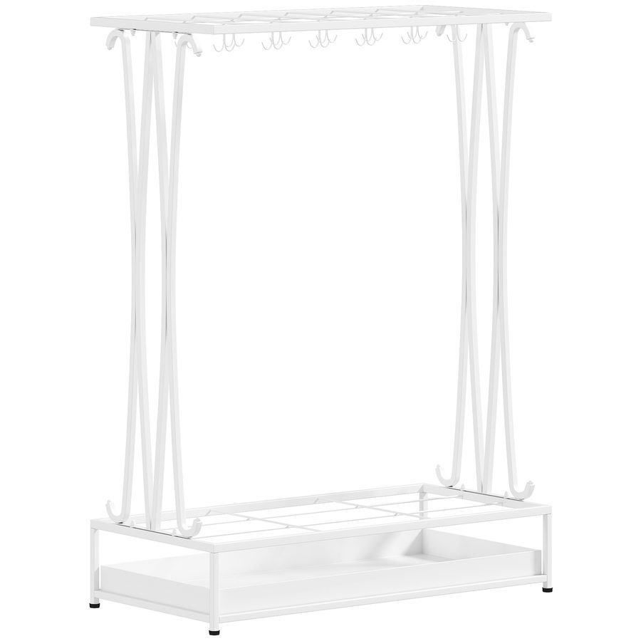 HOMCOM Regenschirmständer Stahl Schirmständer Rechteckiger Schirmhalter mit 24 Haken, 21 Löchern, herausnehmbare Wasserauffangschale für Gehstöcke & Regenschirme 50 x 24 x 68 cm Weiß   Aosom von HOMCOM