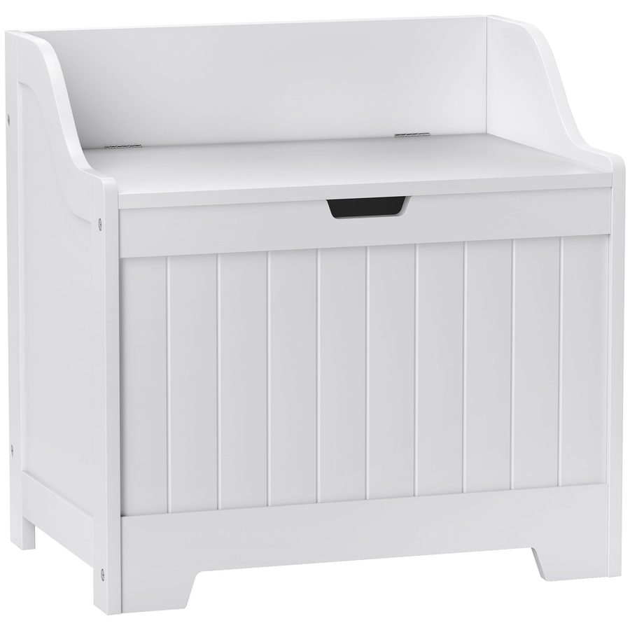 HOMCOM Truhe, Aufbewahrungsbox, Auflagenbox mit Sicherheitsscharnier, U-förmigem Ausschnitt, Gerätetruhe mit Deckel, für Wohnzimmer, Schlafzimmer, Weiß, 60 x 38 x 56 cm   Aosom von HOMCOM