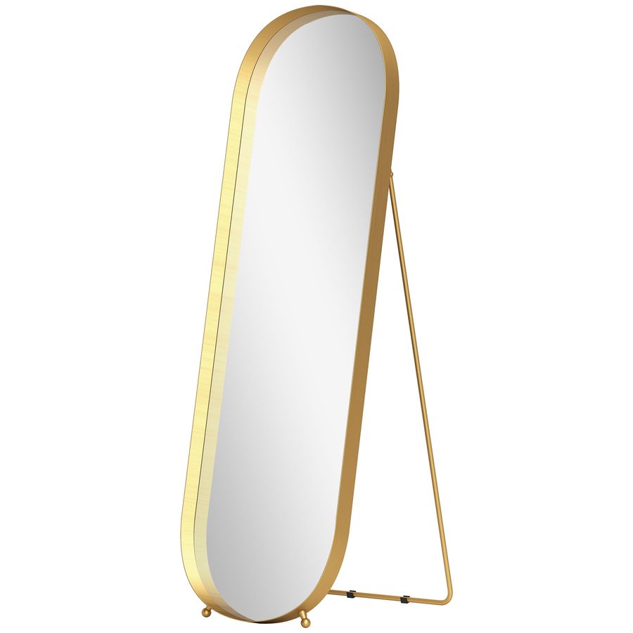 HOMCOM Ganzkörperspiegel 160 x 50 cm Gewölbter Standspiegel mit Metallrahmen und Bruchsichere Glas, Wandspiegel zum Stehen, Anlehnen, Spiegel für Wohnzimmer, Schlafzimmer, Flur, Gold   Aosom von HOMCOM
