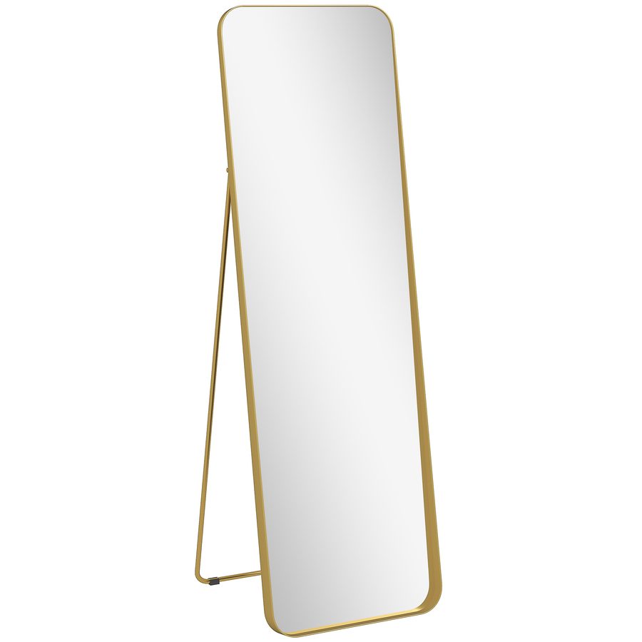 HOMCOM Ganzkörperspiegel 160 x 50 cm verjüngender Standspiegel mit Metallrahmen und Bruchsichere Glas, Wandspiegel zum Stehen, Anlehnen, Spiegel für Wohnzimmer, Schlafzimmer, Flur, Gold   Aosom von HOMCOM