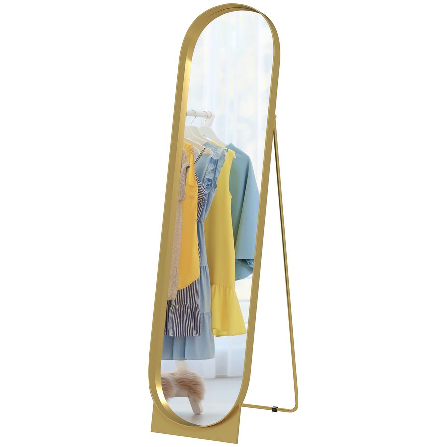 HOMCOM Ganzkörperspiegel 40x150 cm, Vertikaler moderner Spiegel mit Metallrahmen und bruchsicherer Folie zum Anlehnen oder an die Wand hängen, für Schlafzimmer und Eingangsbereich, Gold   Aosom von HOMCOM