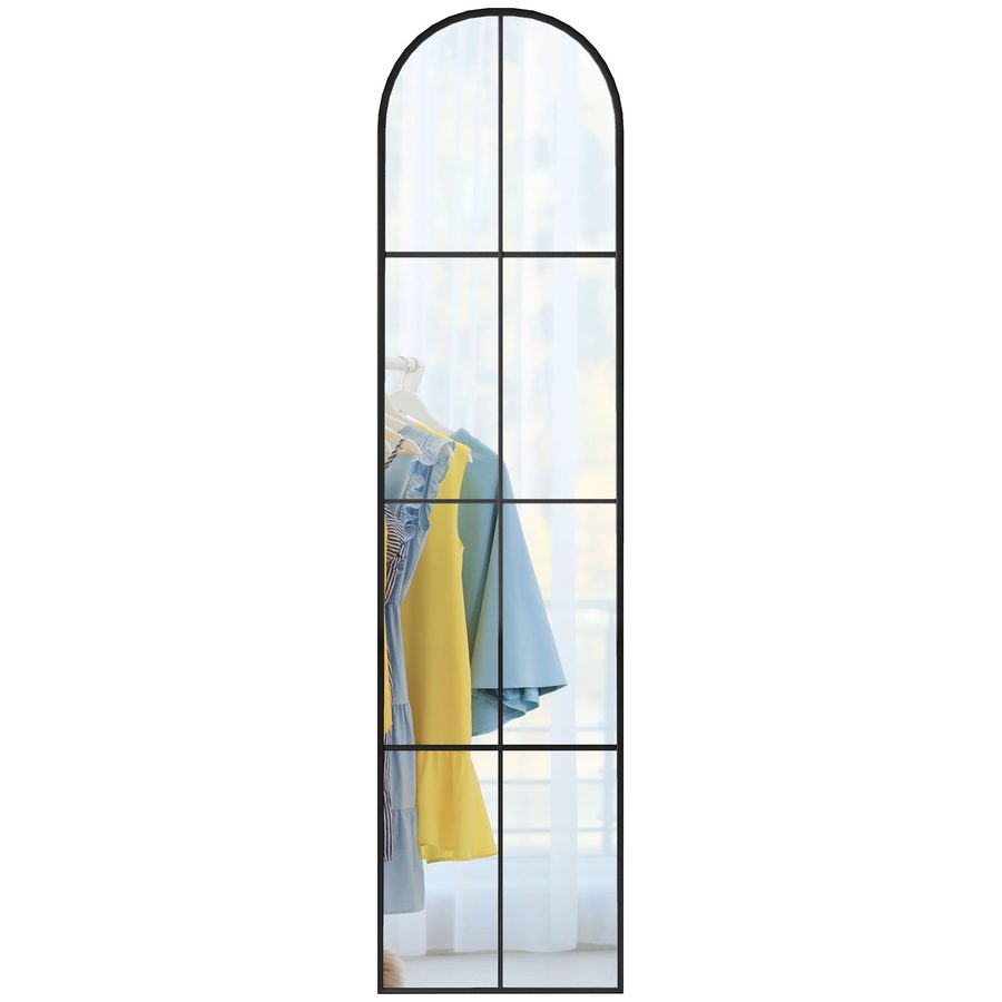 HOMCOM Großer Ganzkörperspiegel 40 x 160 cm - Wand- oder stehender Bogenfenster-Spiegel mit Metallrahmen, Splitterschutzfilm - für Schlafzimmer, Wohnzimmer und Ankleidezimmer, Schwarz   Aosom von HOMCOM