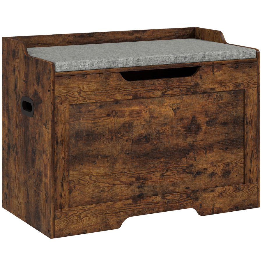 HOMCOM Aufbewahrungsbank 103L, multifunktionale Truhe mit waschbarem Sitzkissen, Aufbewahrungsbank aus Holz für Flur, Diele, Schlafzimmer, Wohnzimmer, 75x40x56 cm, Braun   Aosom von HOMCOM