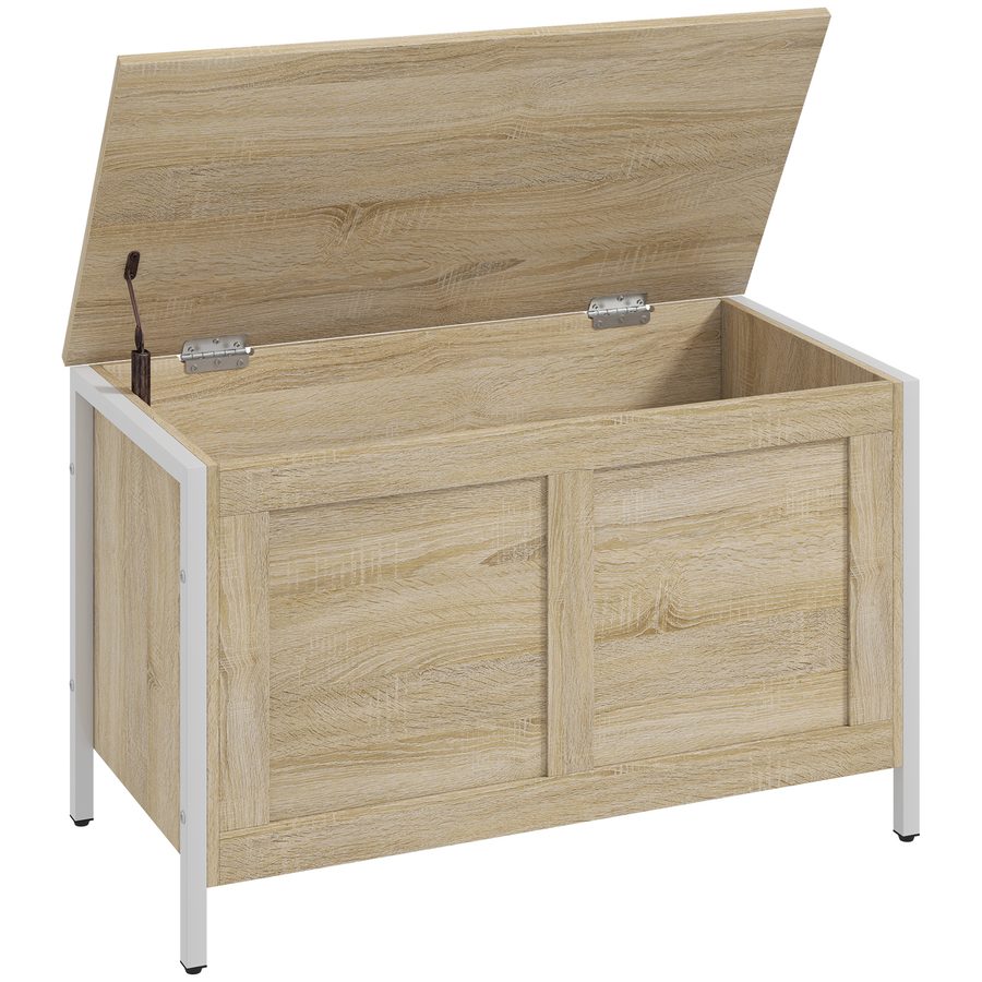 HOMCOM Aufbewahrungstruhe für Schlafzimmer 95 L Aufbewahrungsbank mit Sicherheits-Scharnierdeckel für Flur Wohnzimmer 80x40x50 cm Eiche   Aosom von HOMCOM