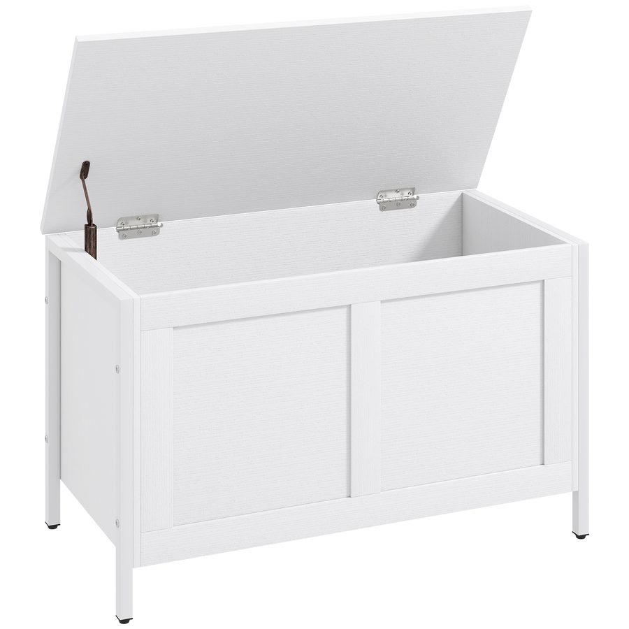 HOMCOM Aufbewahrungstruhe für Schlafzimmer 95 L Aufbewahrungsbank mit Sicherheits-Scharnier-Deckel für Flur Wohnzimmer 80x40x50 cm Weiß mit Holzmaserung   Aosom von HOMCOM