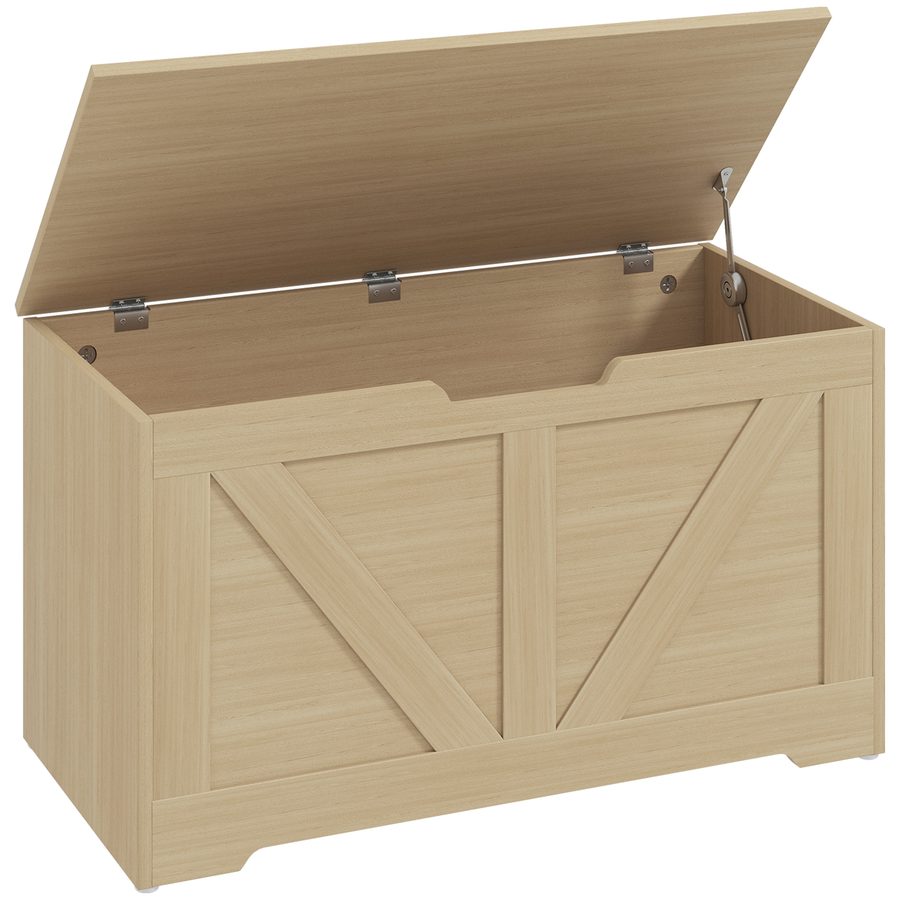 HOMCOM Aufbewahrungstruhe mit klappbarem Deckel und Sicherheitscharnieren, rustikaler Stil, Flurmöbel, Schlafzimmer, Wohnzimmer, 80 x 40 x 45 cm, bois naturel   Aosom von HOMCOM