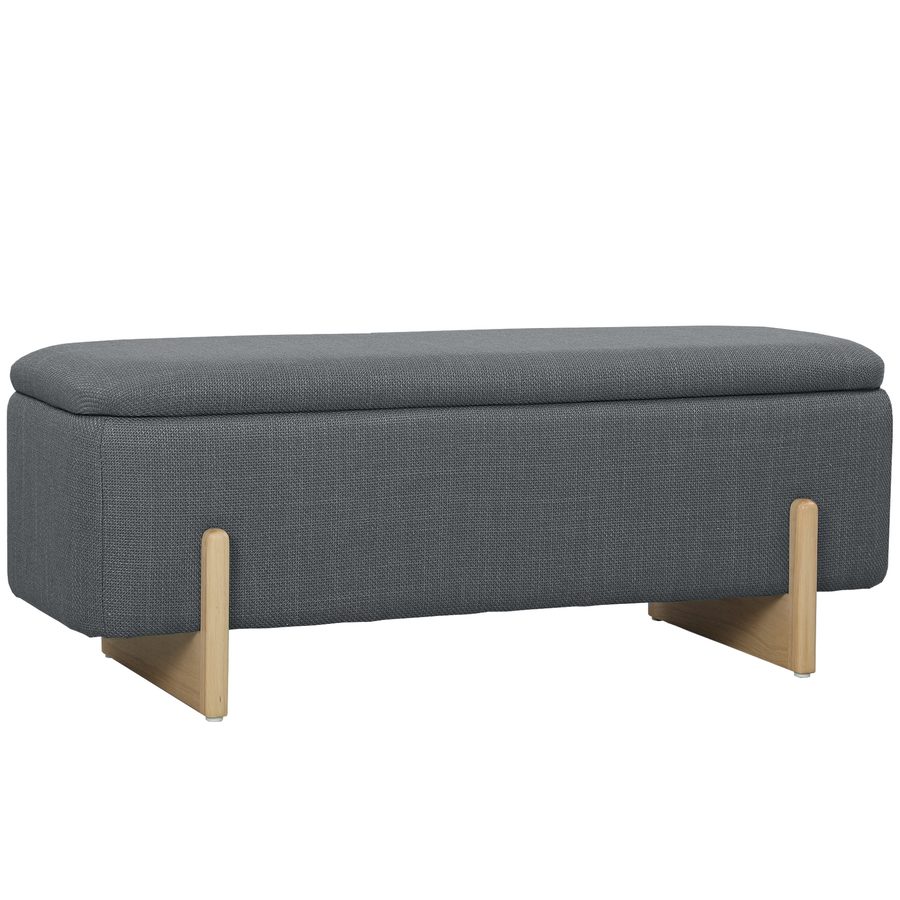 HOMCOM Sitzbank mit Stauraum, Polsterbank mit Leinenoptik, Holzbeine, Bettbank mit Sicherheitsscharniere für Wohnzimmer, Schlafzimmer, Flur, 111 x 44 x 44,5 cm, Dunkelgrau   Aosom von HOMCOM