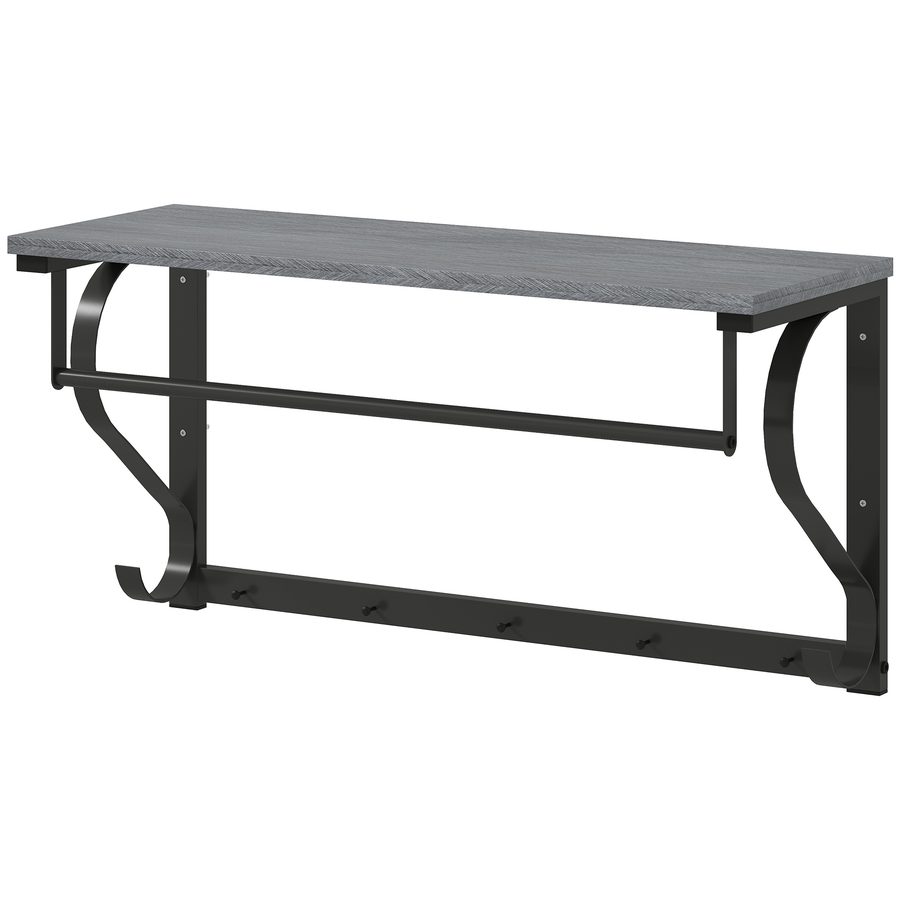 HOMCOM Wandgarderobe mit Ablage Wandregal mit 5 Haken und Stange 70 cm Wandmontierter Garderobenleiste für Flur, Wohnzimmer, Schlafzimmer, Badezimmer Grau   Aosom von HOMCOM