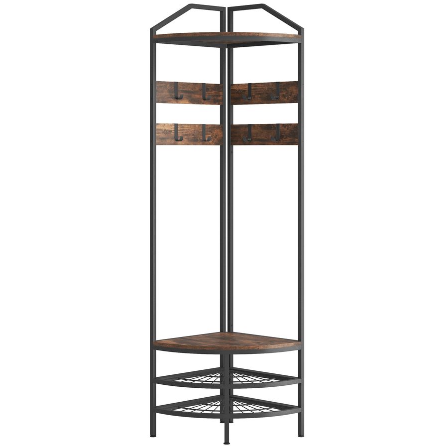 HOMCOM Eck-Garderobe, 4-stufiger Garderobenschrank mit Schuhaufbewahrung, 8 bewegliche Haken und 2 Ablagen, Industrial-Stil, für Flur, Eingangsbereich, Schlafzimmer, rustikales Braun   Aosom von HOMCOM
