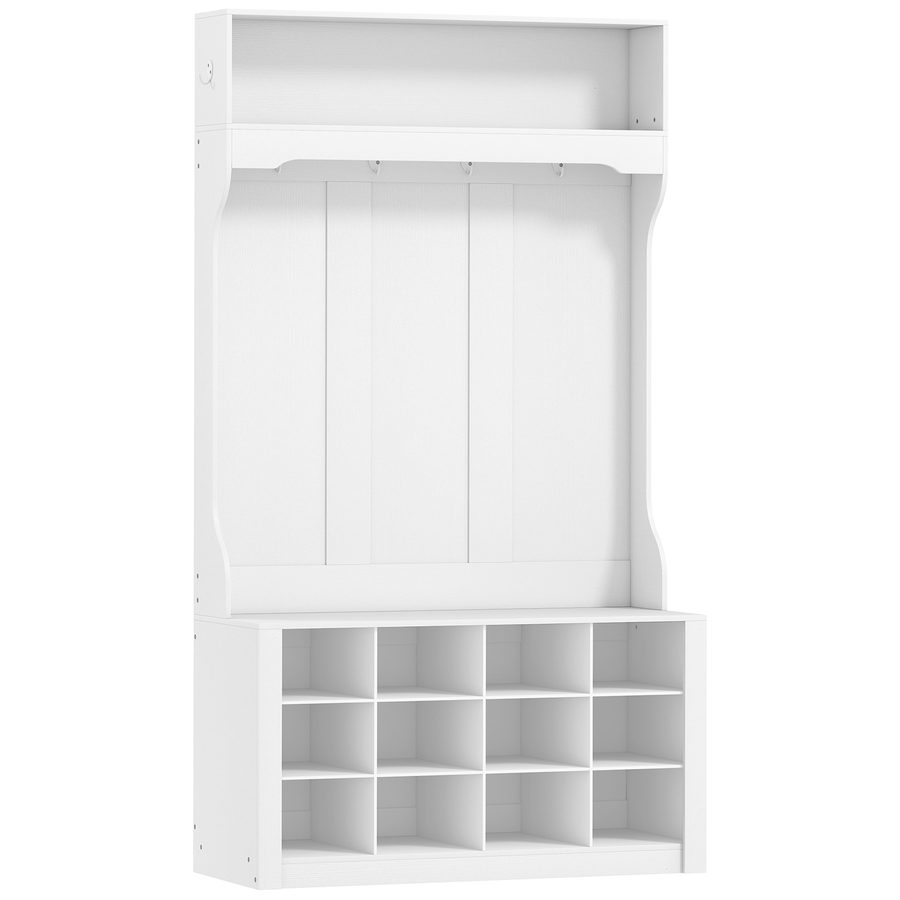 HOMCOM Garderobenständer mit Sitzbank, Kleiderständer mit Ablage, Schuhregal, 6 Haken für Flur, Wohnzimmer, Schlafzimmer, Weiß, Höhe 172,2 cm   Aosom von HOMCOM