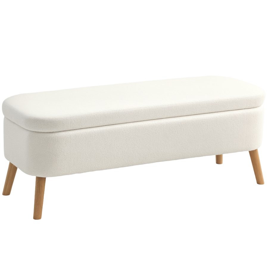 HOMCOM Sitzbank mit Stauraum Polsterbank mit Fleece-Optik, Truhenbank Sitztruhe mit Holzbeine, Bettbank für Wohnzimmer, Schlafzimmer, Flur 120 x 42 x 45 cm, Cremeweiß   Aosom von HOMCOM