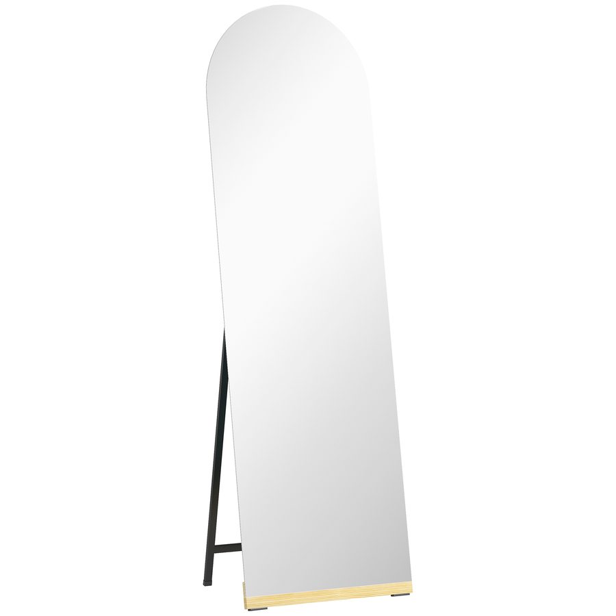 HOMCOM Ganzkörperspiegel Gebogen 160x50 cm, Stehender oder Wandspiegel, rahmenlos, Holzsockel, für Wohnzimmer, Schlafzimmer, Flur, Eingang   Aosom von HOMCOM