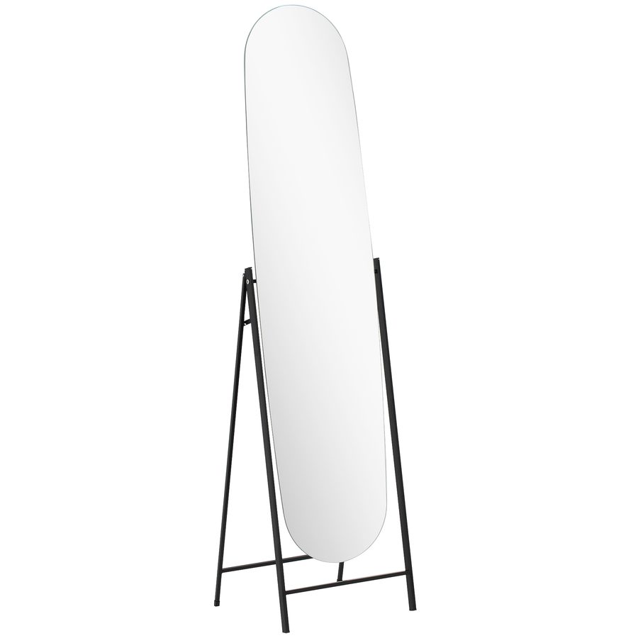 HOMCOM Freistehender Ganzkörperspiegel mit Wölbung 160x40 cm, Spiegel zum Stellen oder Anhängen an der Wand, rahmenlos, Metallständer, für Wohnzimmer, Schlafzimmer, Ankleidezimmer und Eingangsbereich, Schwarz   Aosom von HOMCOM