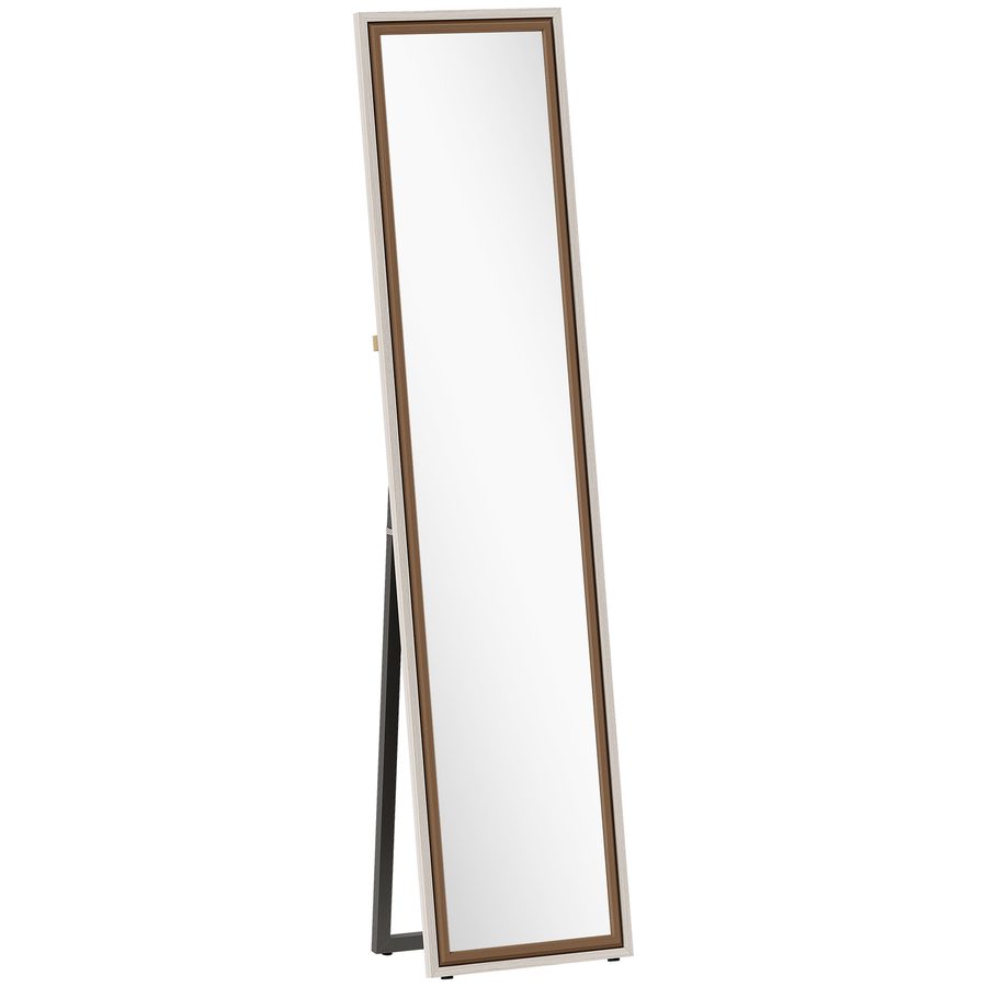 HOMCOM Ganzkörperspiegel 157x37 cm, großer Wandspiegel mit bicolor Rahmen, freistehend, geneigt oder hängend, für Wohnzimmer, Schlafzimmer, Flur, Diele, Weiß und Dunkelbraun   Aosom von HOMCOM