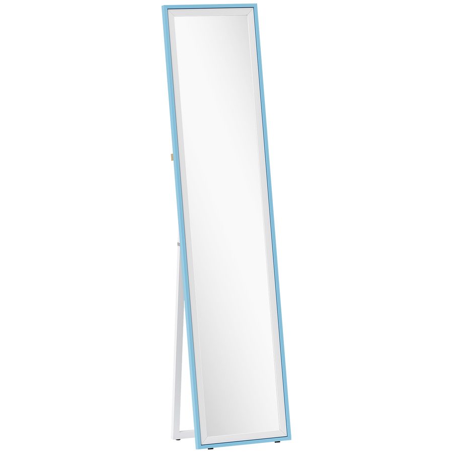 HOMCOM Ganzkörperspiegel 157x37 cm mit MDF Rahmen, Rechteckiger Wandspiegel zum Aufhängen mit Ständer, 2 Nutzungsformen, für Wohnzimmer, Flur und Schlafzimmer, Weiß und Blau   Aosom von HOMCOM