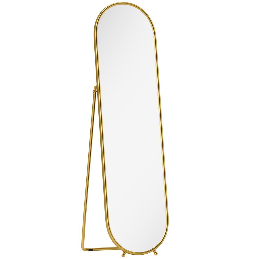HOMCOM Ganzkörperspiegel, 180 x 50 cm Wandspiegel mit Ständer, Metallrahmen, Oval Standspiegel für Wohnzimmer, Schlafzimmer, Gold   Aosom von HOMCOM